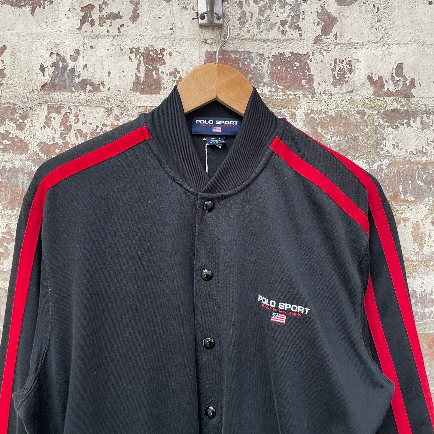 Vintage 1990s Black Polo Sport Ralph Lauren Button Up Sweatshirt Jumper
