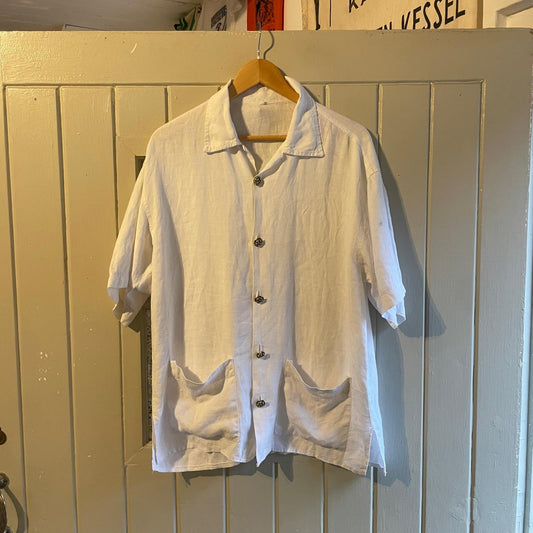 1960s White Italian Linen Button Shirt