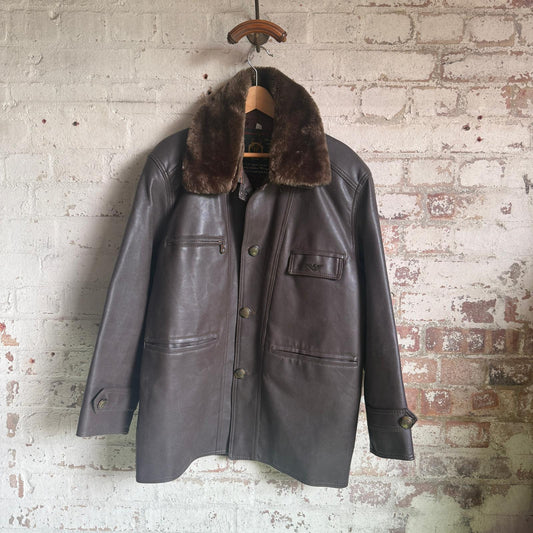 1980s Brown Leather Jacket Fur Collar