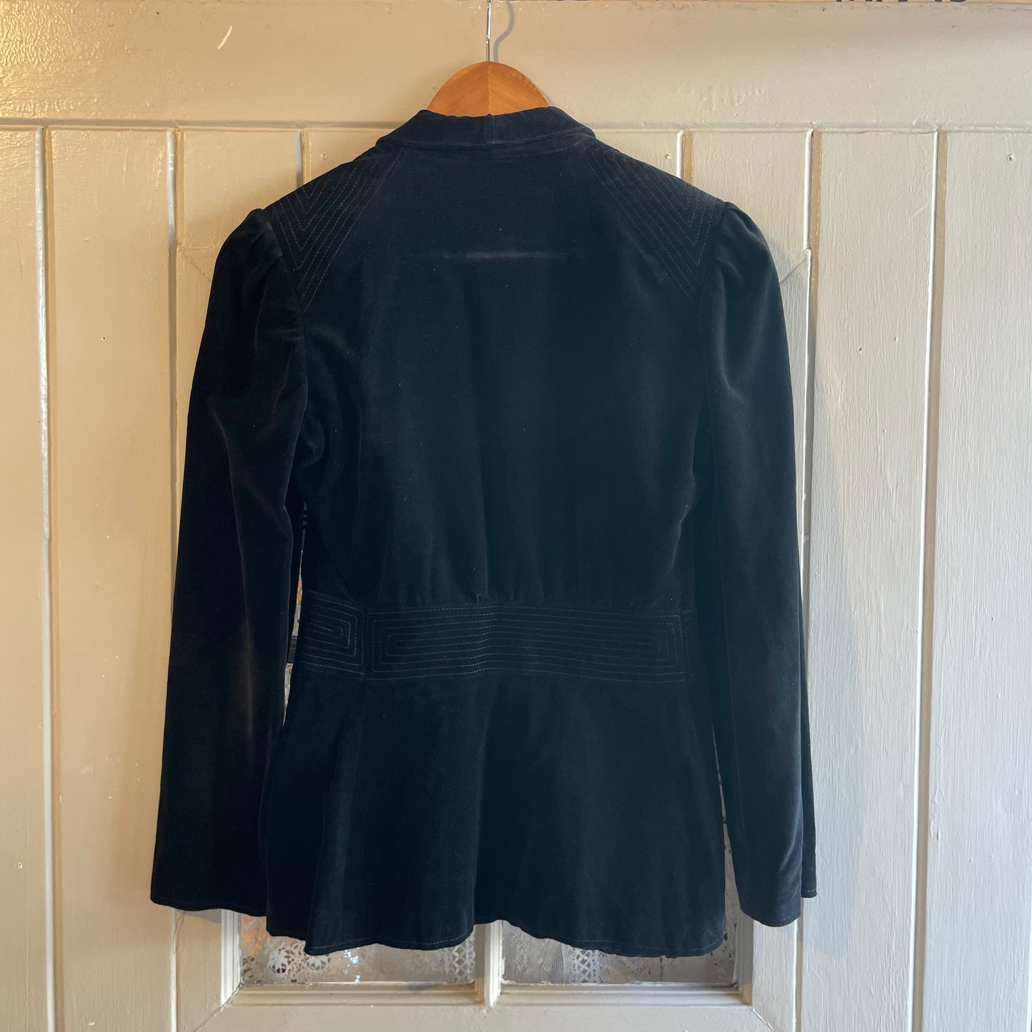 1970s Black Embroidered Velvet Suede Blazer Jacket