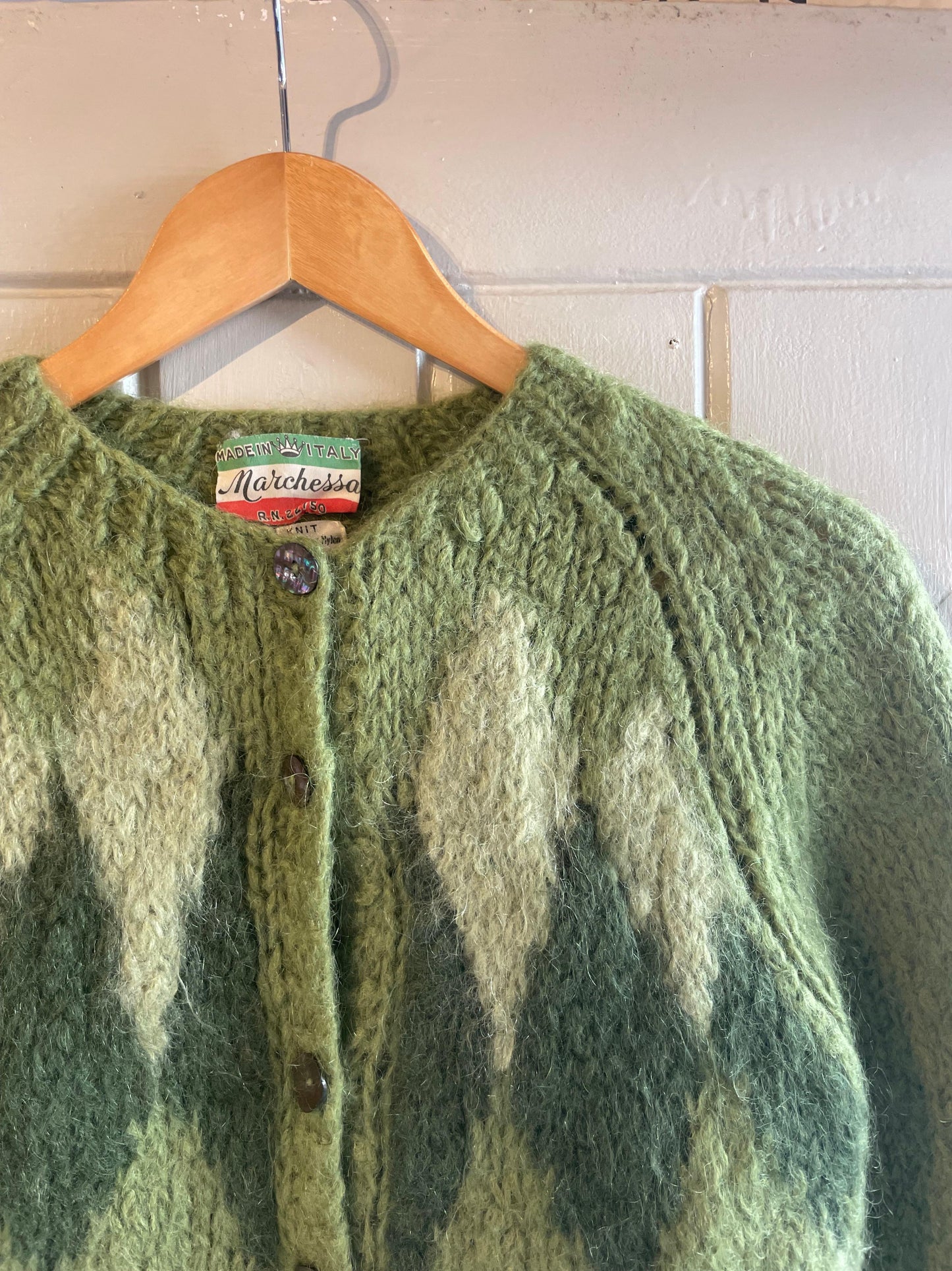 1960s Green Mohair Italian Knitted Cardigan Jumper
