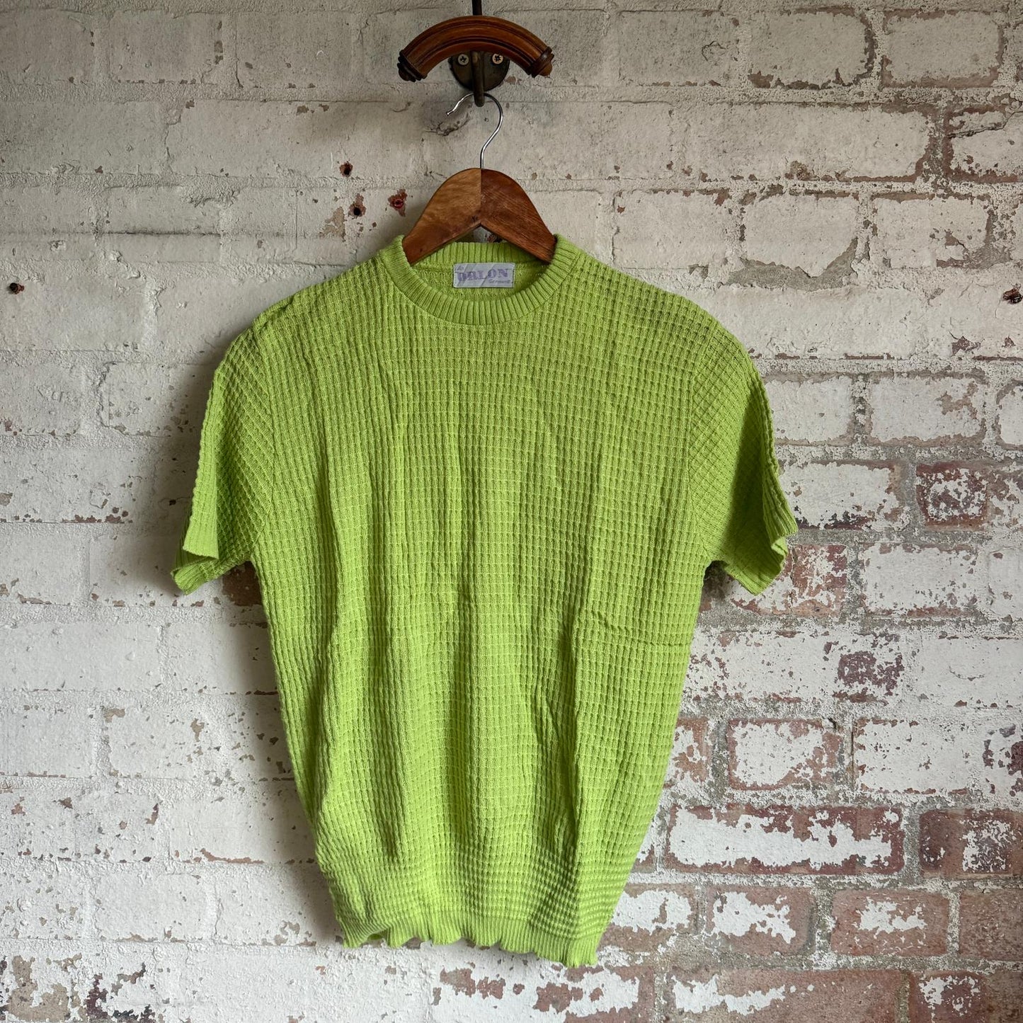 1960s Lime Green Knitted Patterned T-Shirt