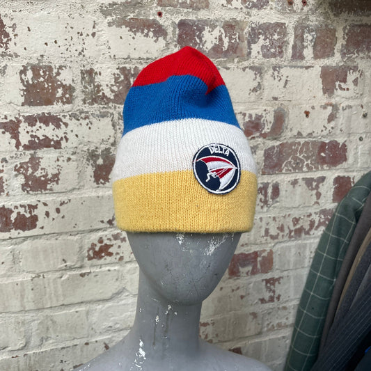 Vintage 1970s 1980s Multicoloured Knitted Beanie Hat