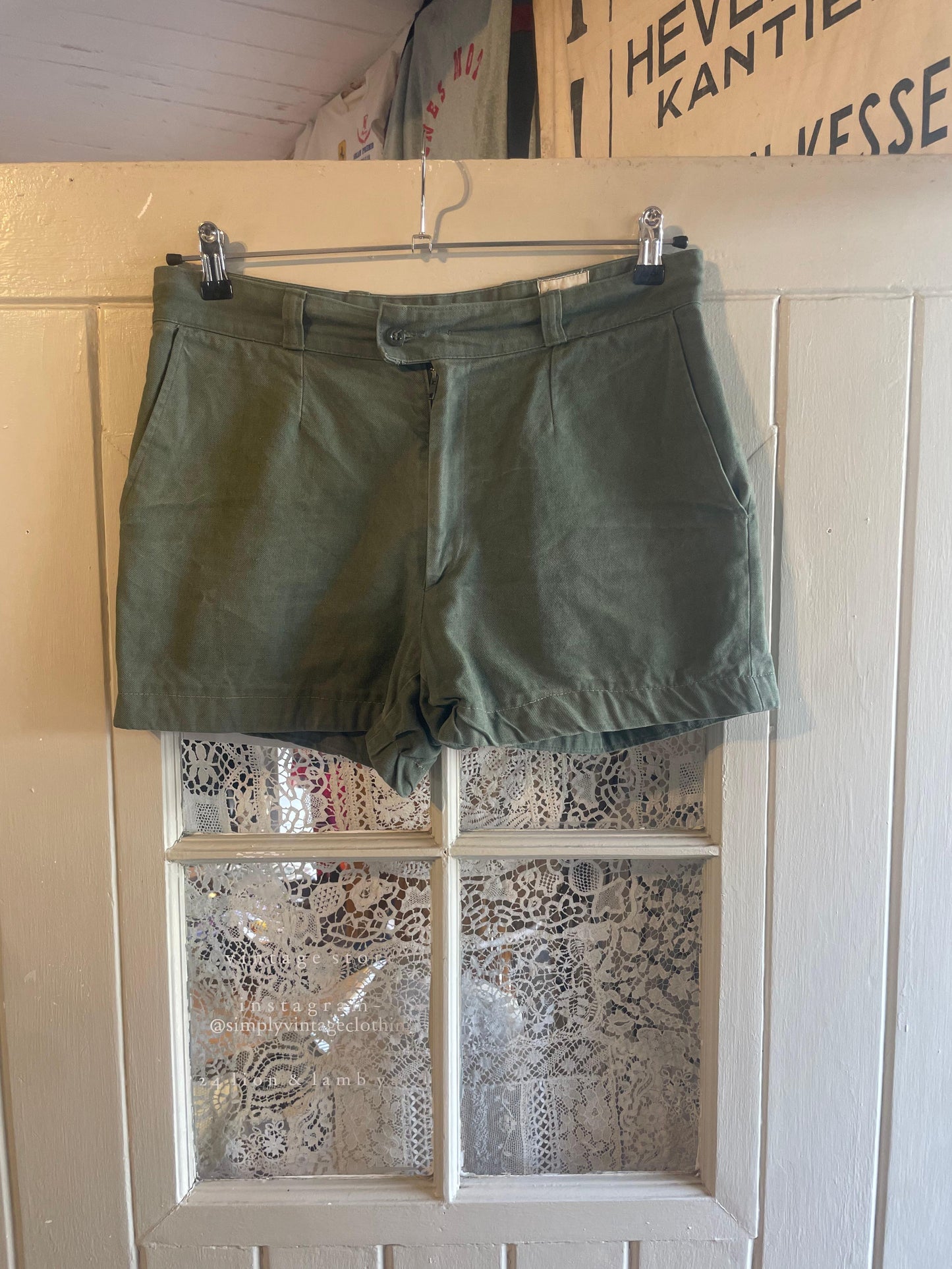 1960s Green Dutch Military Khaki Drill Shorts