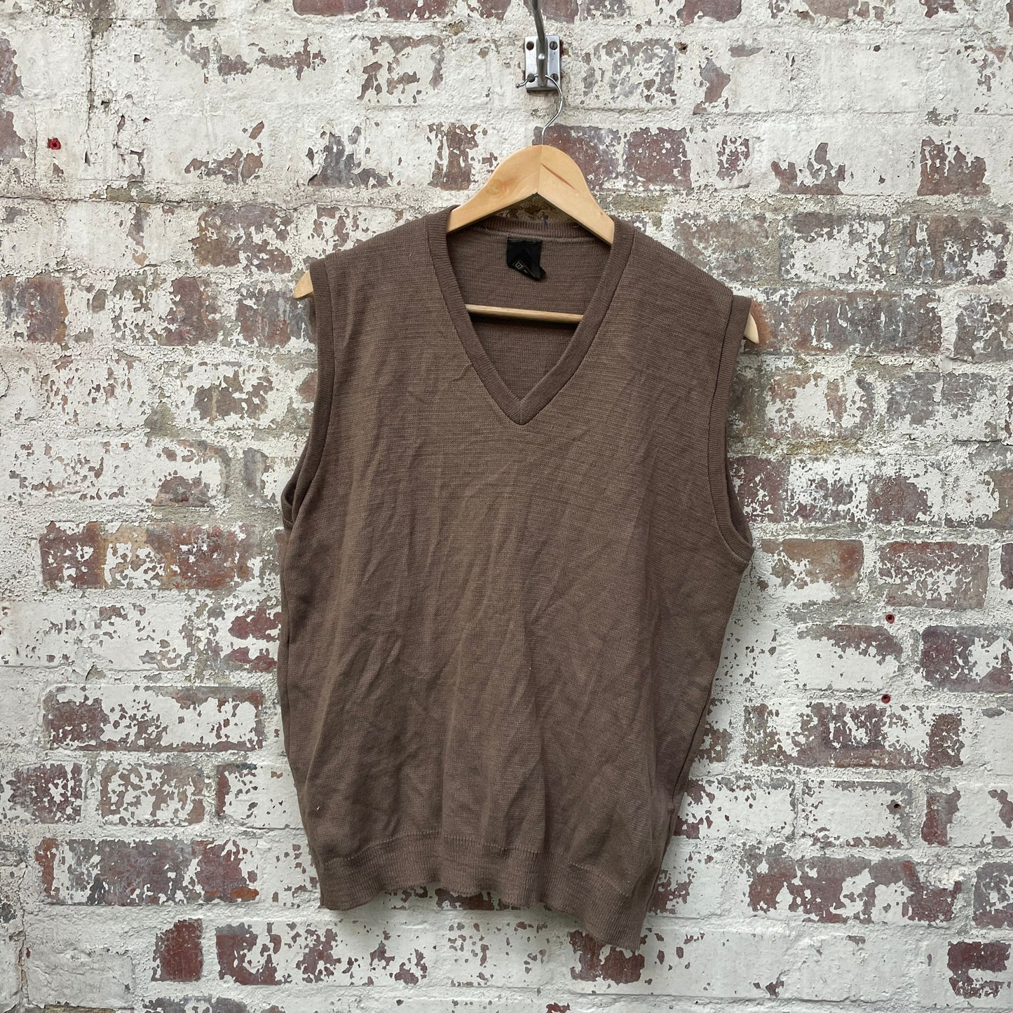 Vintage 1970s 1980s Brown Beige Knitted Tank Top Sweater Vest Jumper