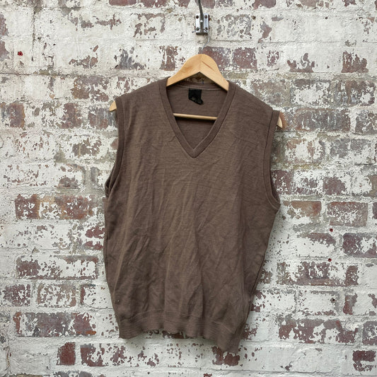 Vintage 1970s 1980s Brown Beige Knitted Tank Top Sweater Vest Jumper