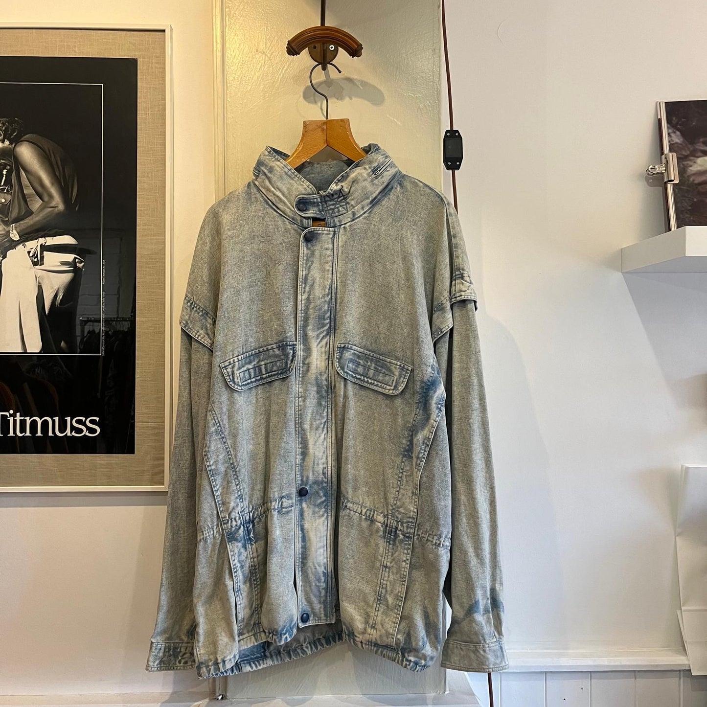 1970s Unusual Faded Blue Denim M65 Parka Style Jacket Coat