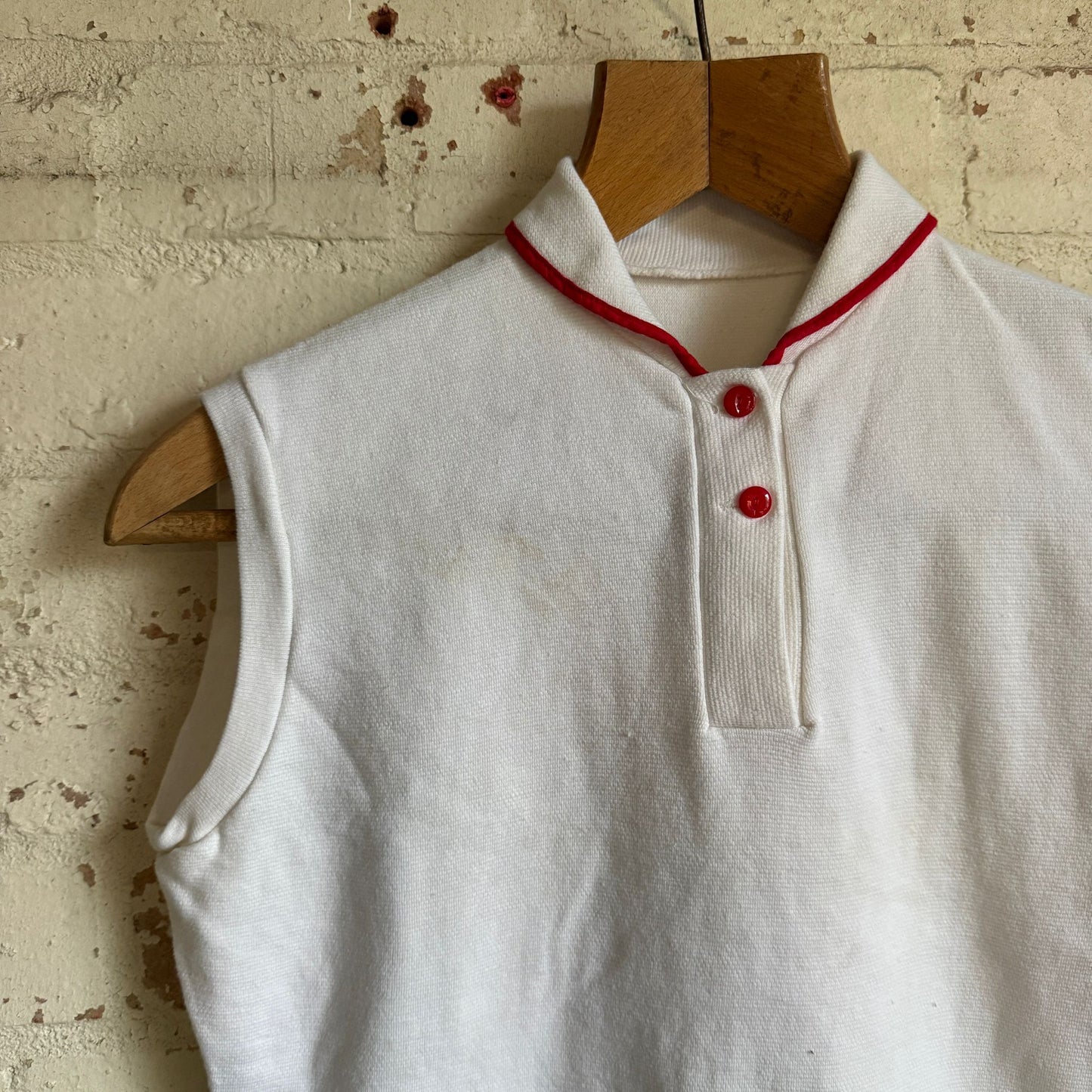 1960s White Sleeveless British Polo Shirt