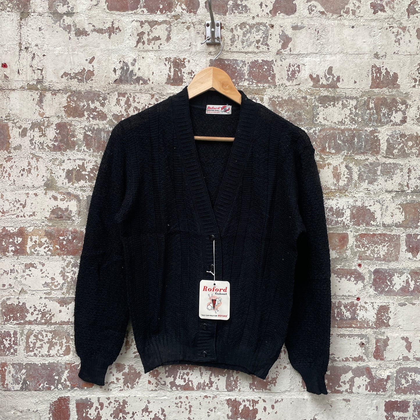 Vintage 1960s Black Knitted Deadstock Cardigan Jumper
