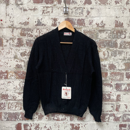 Vintage 1960s Black Knitted Deadstock Cardigan Jumper