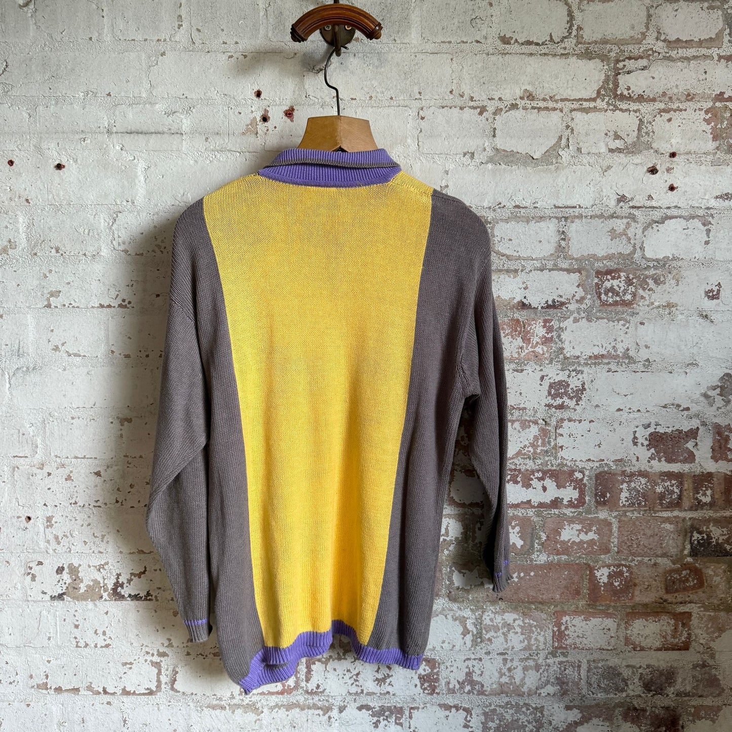 1980s Brown and Yellow Knitted Polo Shirt Top Jumper