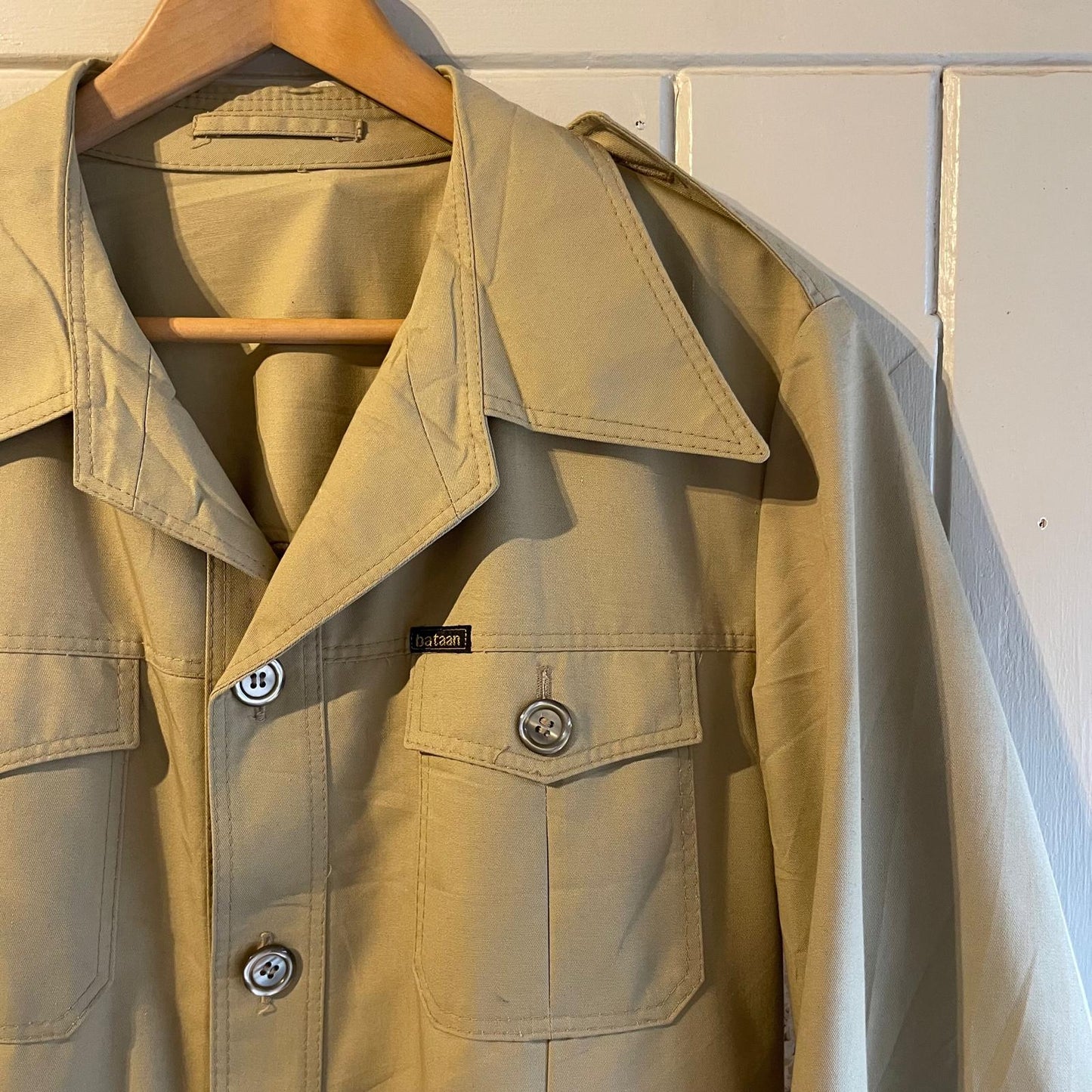 1970s Beige Cotton Belted Safari Jacket Shirt