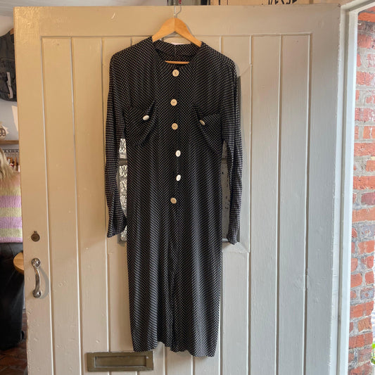 1940s Black Spotted Rayon Dress