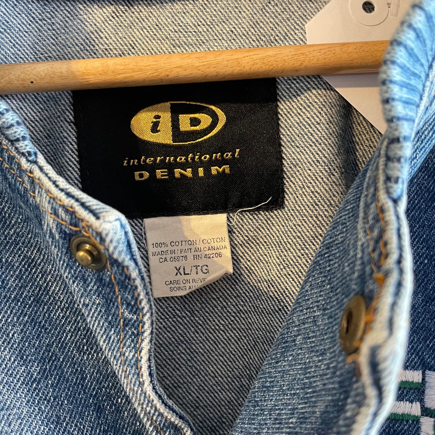 1990s Blue Denim Embroidered Varsity Jacket