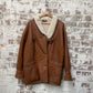 Vintage 1970s 1980s Brown leather Sheepskin Bomber Flight jacket Coat