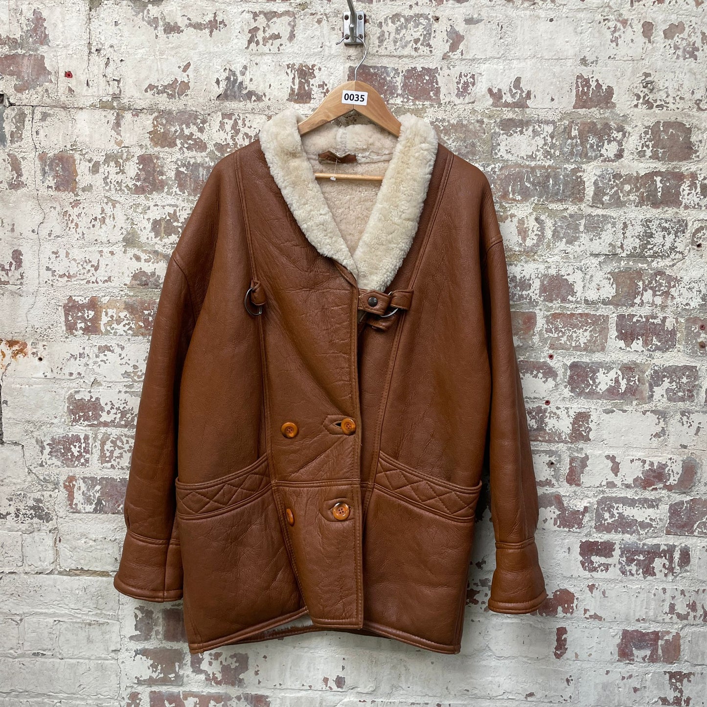 Vintage 1970s 1980s Brown leather Sheepskin Bomber Flight jacket Coat
