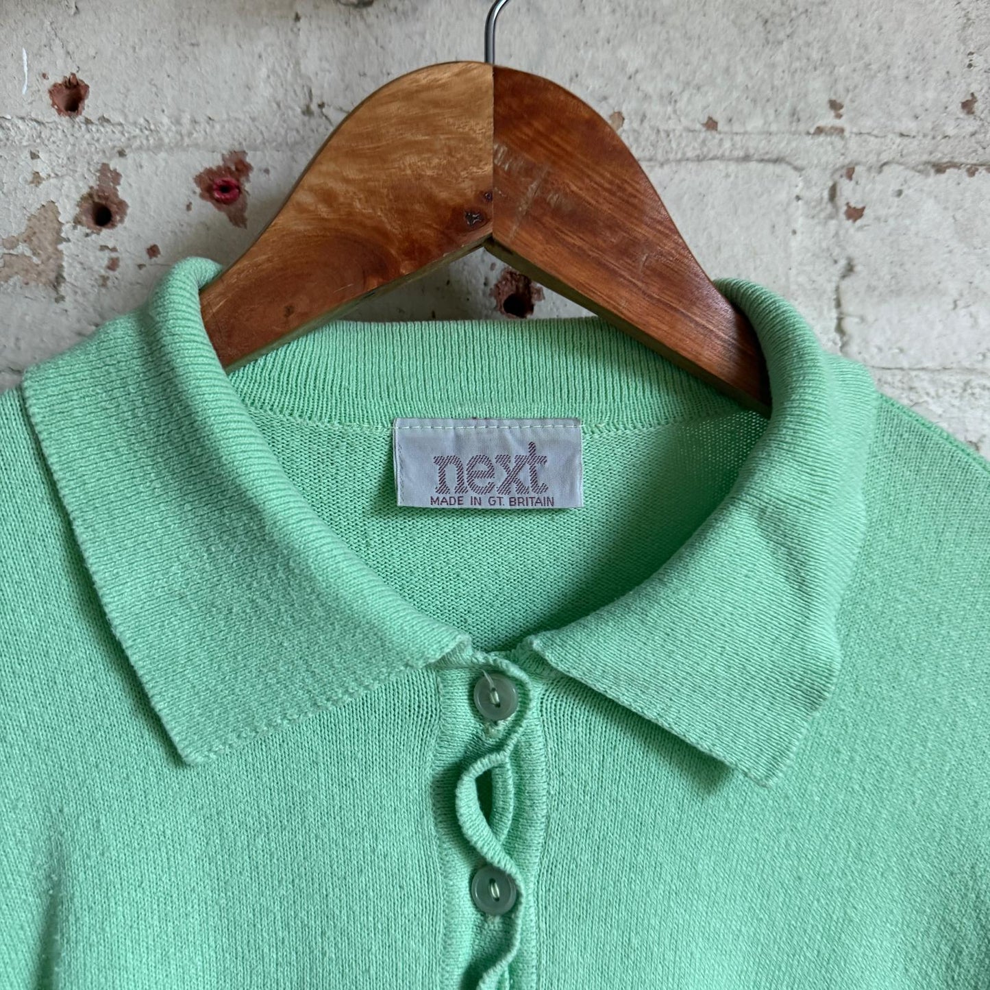 1990s Green Next Knitted long Sleeve Polo Shirt Top