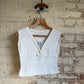 1980s White V-neck British T-shirt blouse