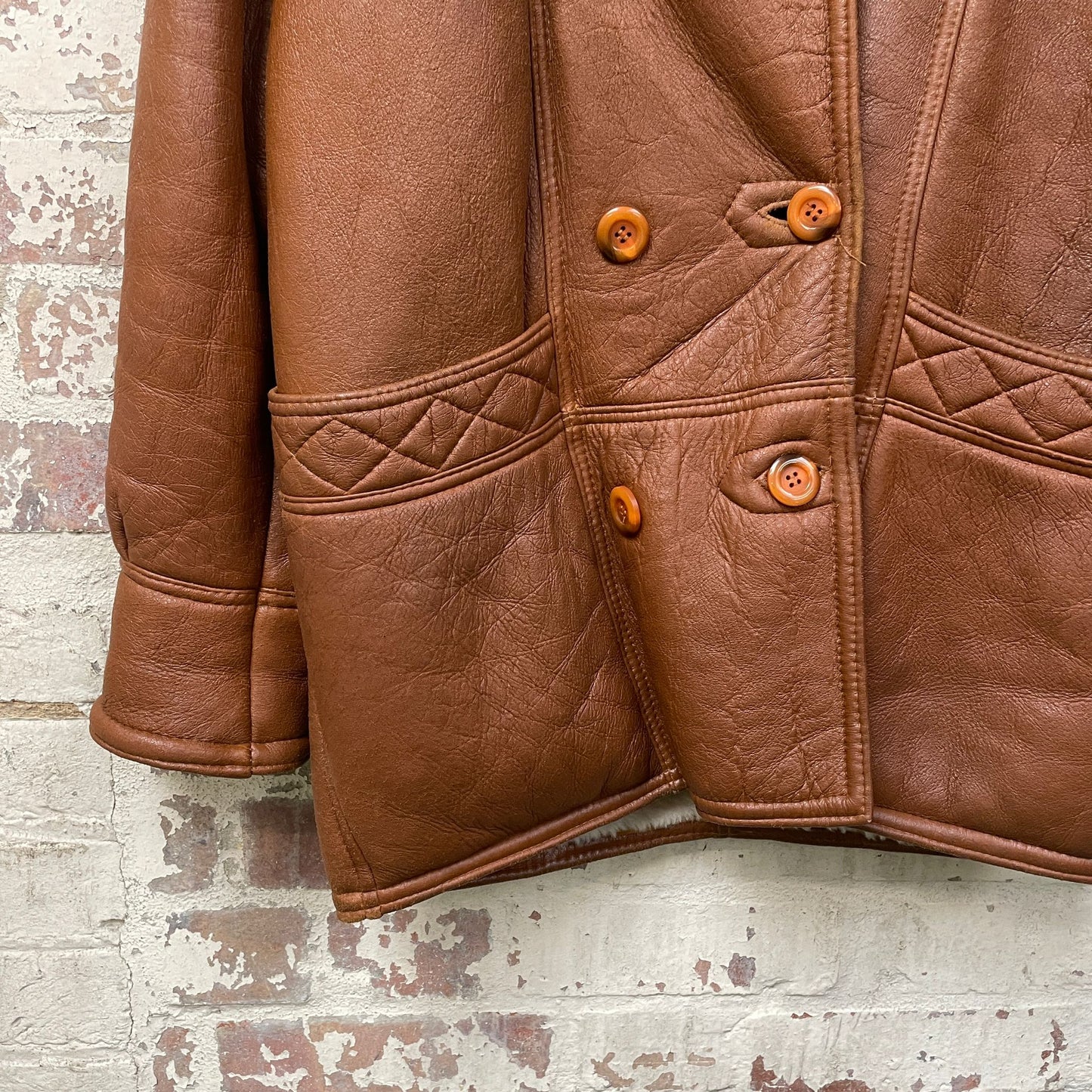 Vintage 1970s 1980s Brown leather Sheepskin Bomber Flight jacket Coat