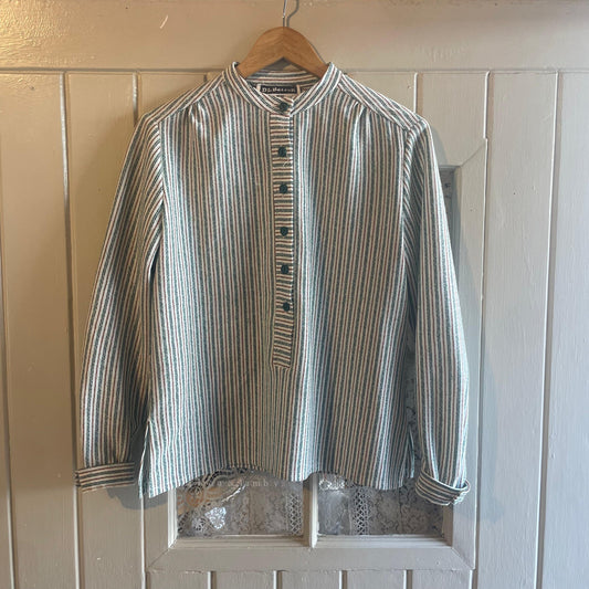 1970s Green Striped Knitted Blouse Shirt