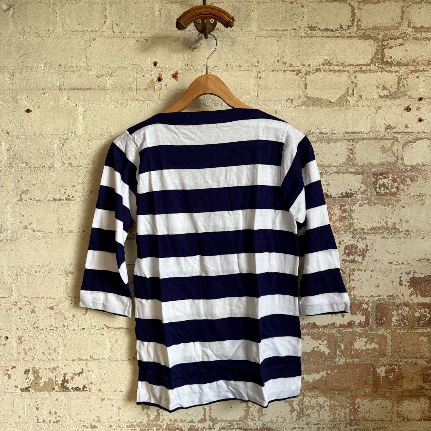 1980s Black and White Striped Boat Neck Long Sleeve Top