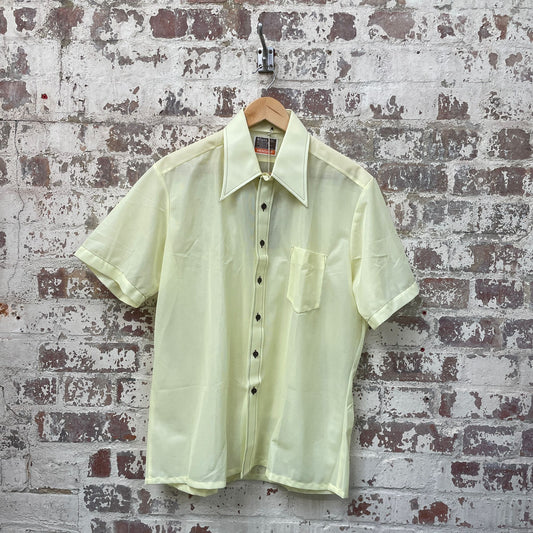 Vintage 1970s Yellow Button Up dagger Collar Shirt