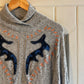 1970s Unusual Grey Design Knitted Long Shawl Collar Dress