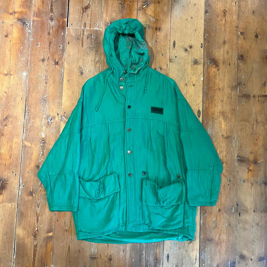 1970s 1980s Green Cotton Long Italian Parka Coat Jacket