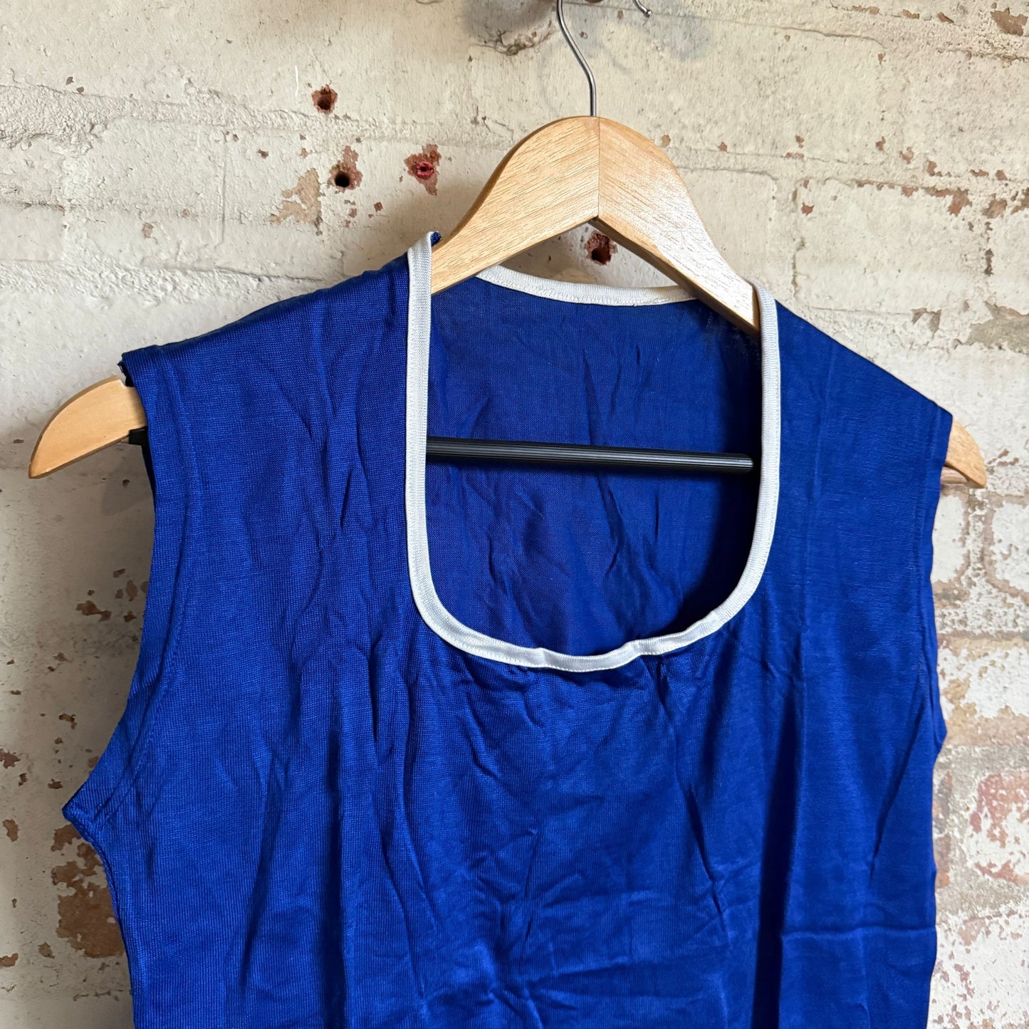 1960s Blue Rayon Low Neck T-Shirt Unusual Vest