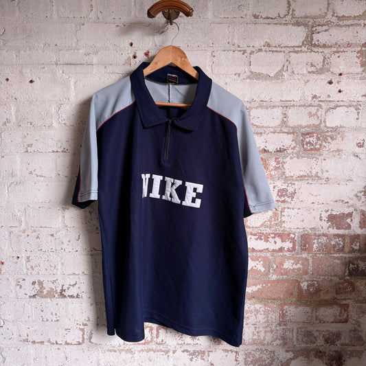 1990s Navy 1/4 Zip Nike Polo Shirt Top