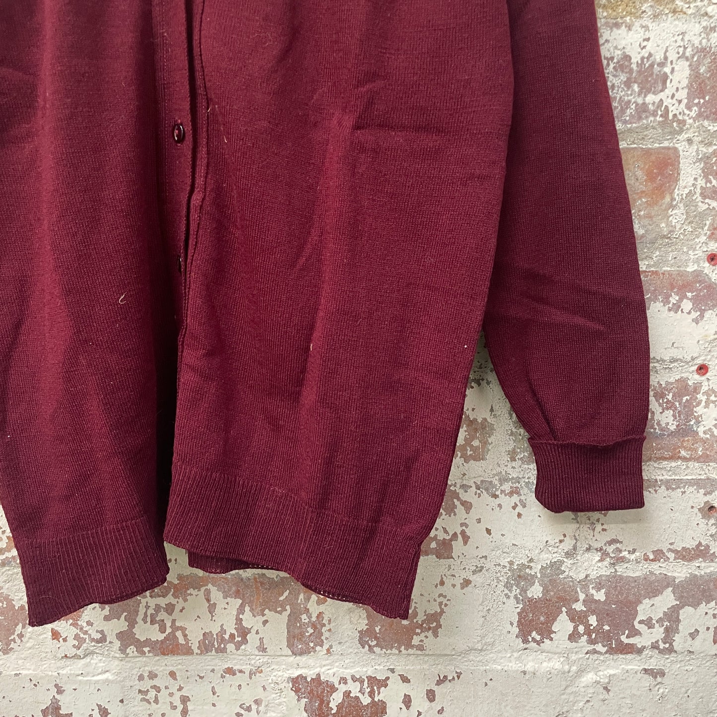 Vintage 1960s 1970s Maroon Knitted Cardigan Jumper