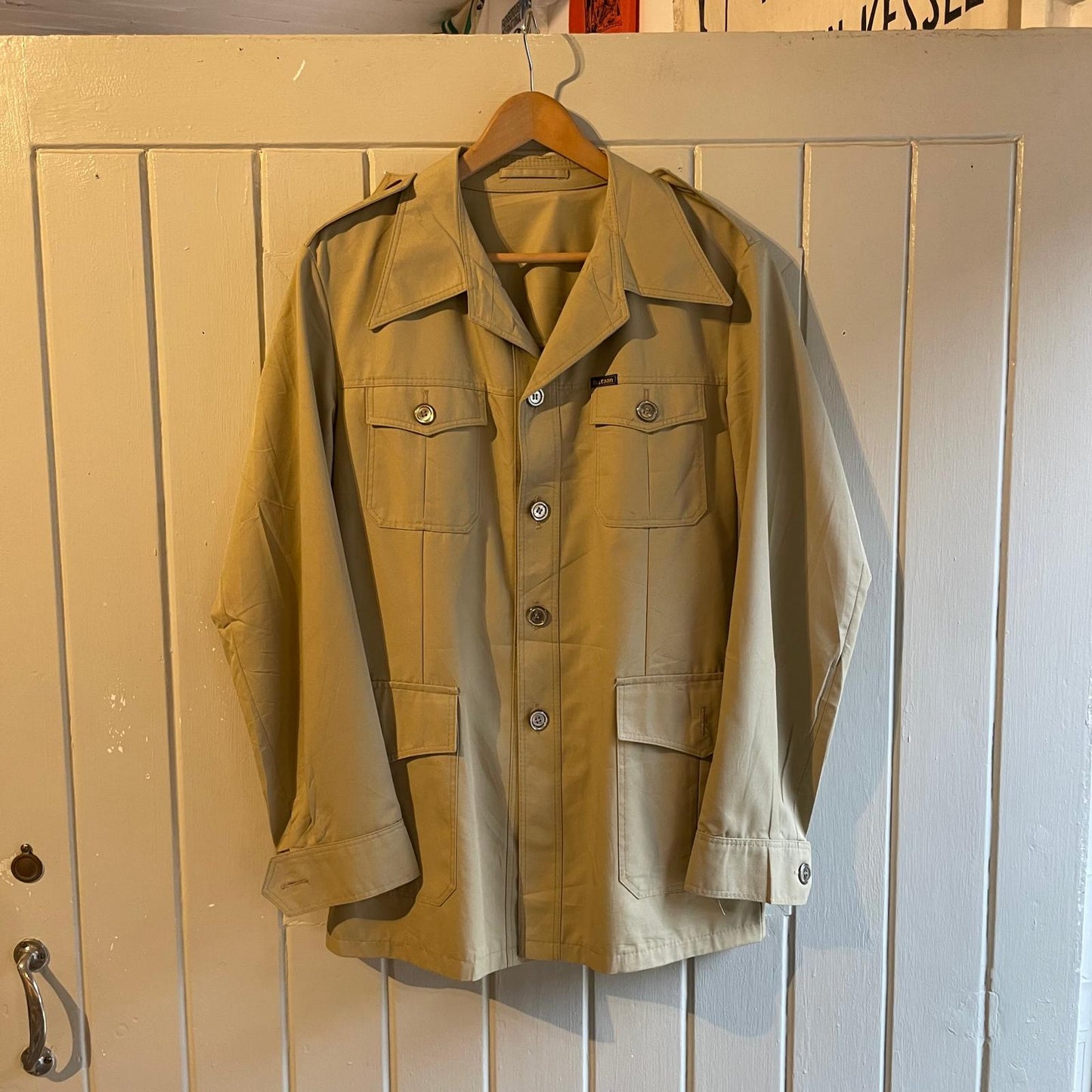 1970s Beige Cotton Belted Safari Jacket Shirt