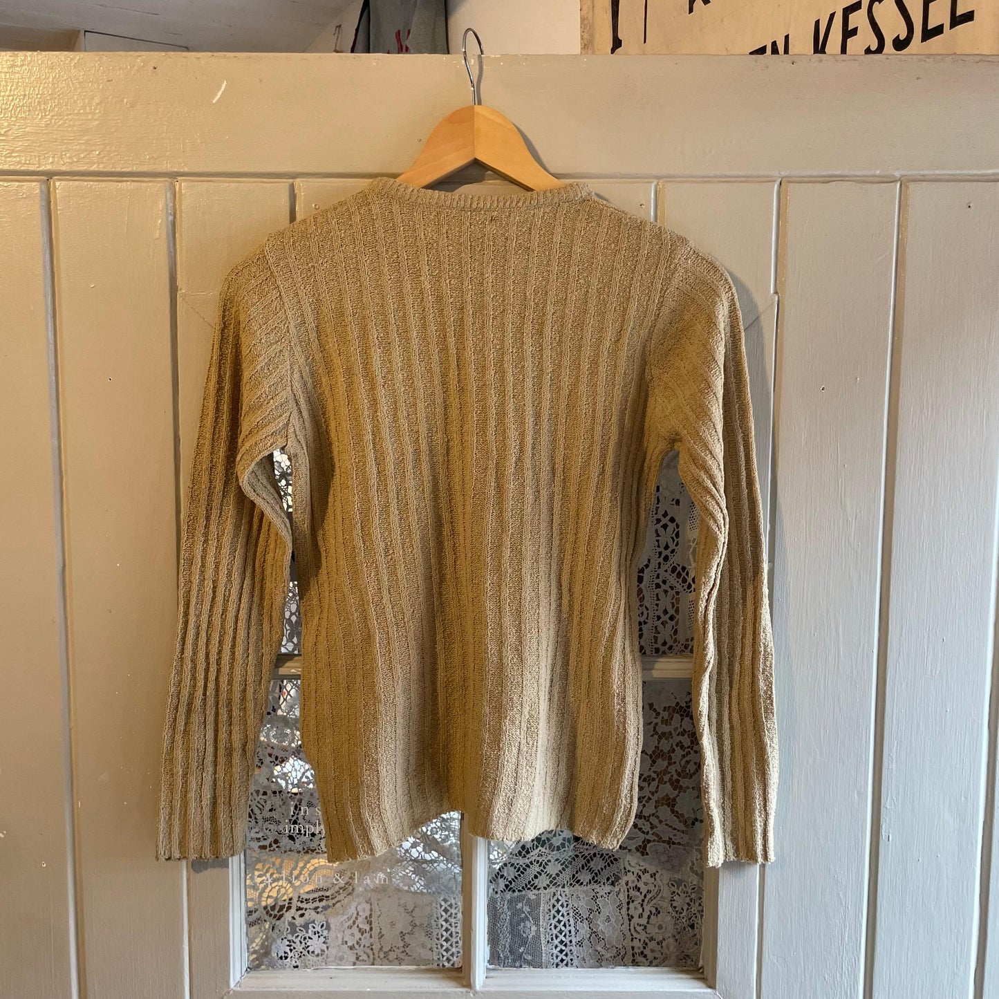1970s Beige Towelling Ribbed Knitted Jumper