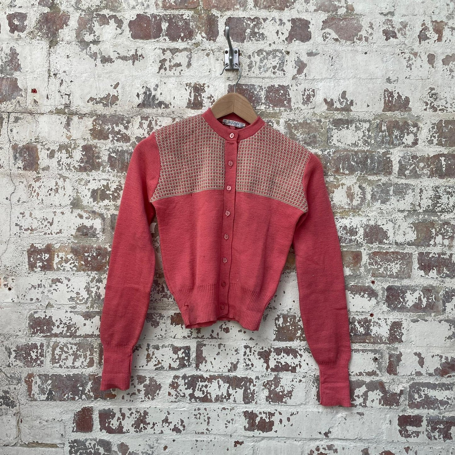 Vintage 1940s 1950s Pink Knitted Wool Cardigan Jumper