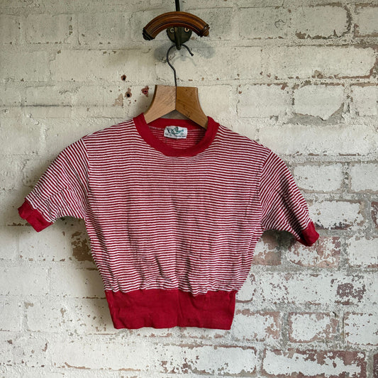 1960s Red Cropped Short-Sleeve Sweater Top