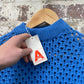 Vintage 1970s 1980s Blue Knitted Crocket Long Sleeve Jumper