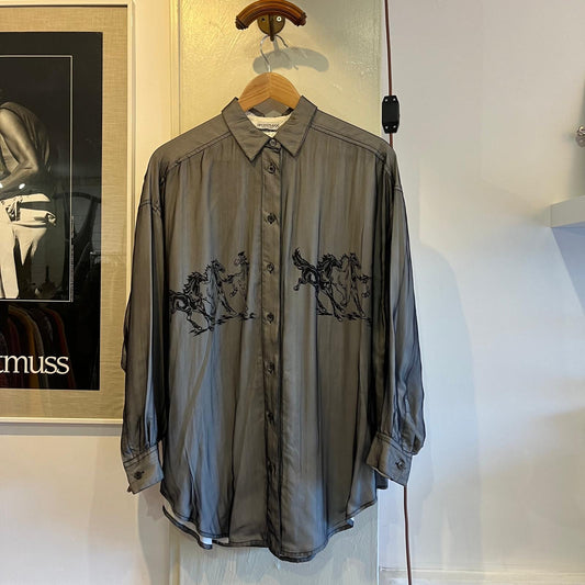 1980s Unusual Netting Graphic Button Up Western Shirt