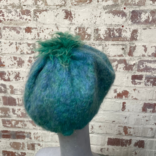 Vintage 1970s 1980s Turquoise Mohair hat