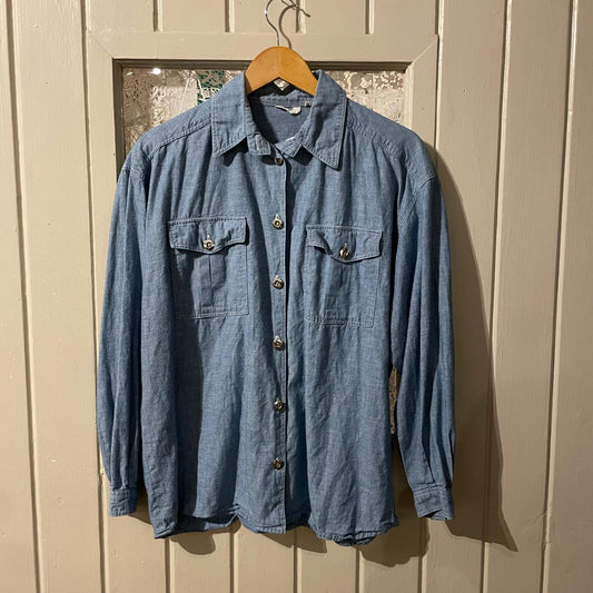 1970s Blue Denim Button Up Shirt
