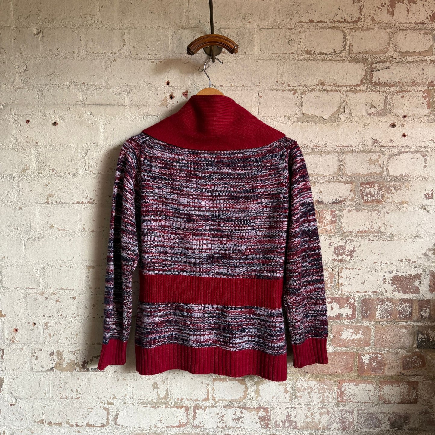 1980s Red Shawl Collar Knitted Cardigan Jumper