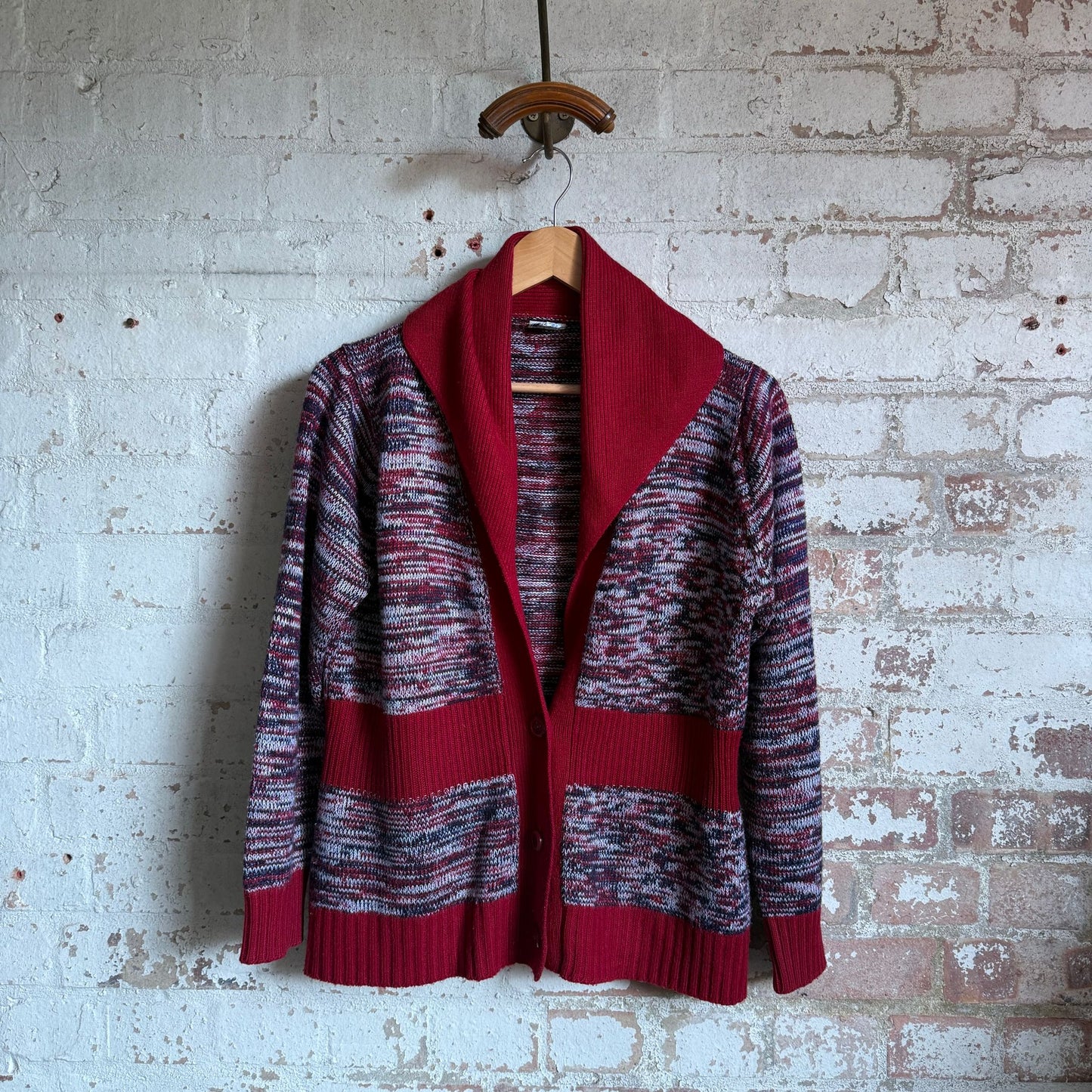 1980s Red Shawl Collar Knitted Cardigan Jumper