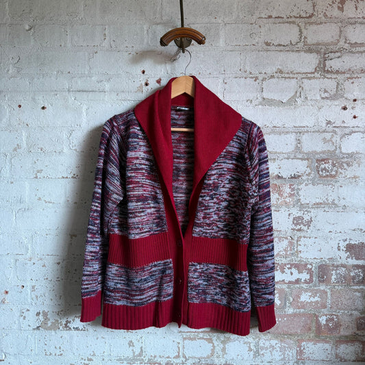 1980s Red Shawl Collar Knitted Cardigan Jumper