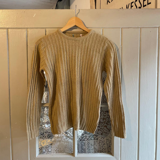 1970s Beige Towelling Ribbed Knitted Jumper