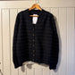 1970s Black Mohair Knitted Striped Cardigan Jumper