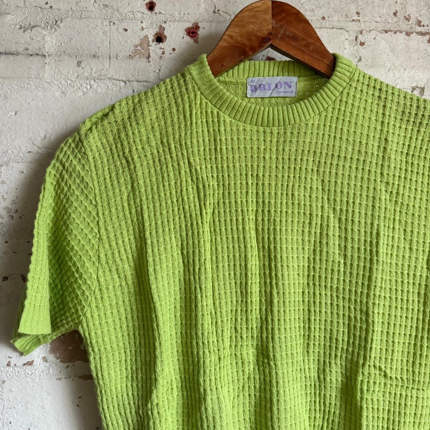1960s Lime Green Knitted Patterned T-Shirt
