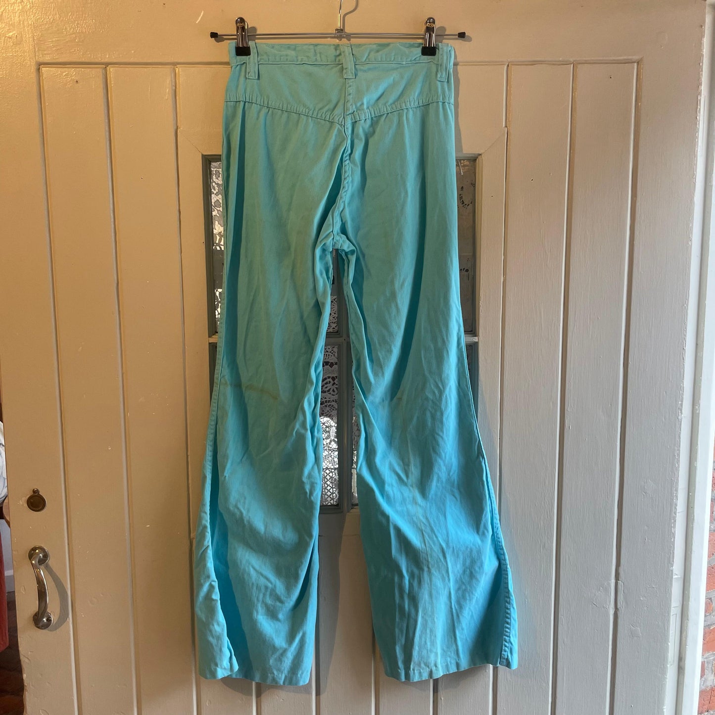 1970s Turquoise Embroidered Flared Trousers