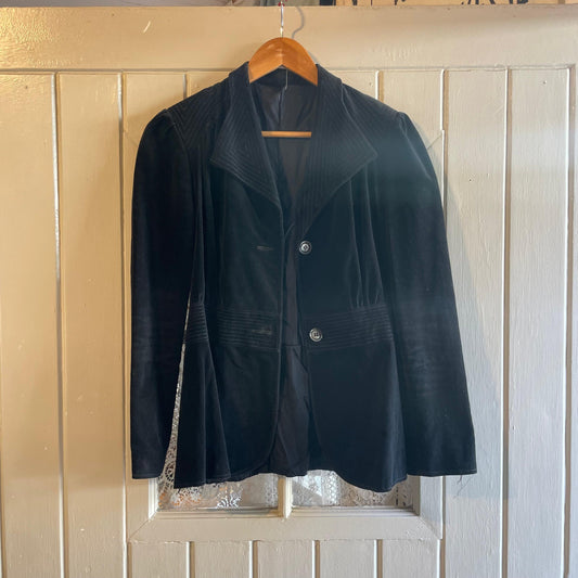 1970s Black Velvet Two Button Blazer