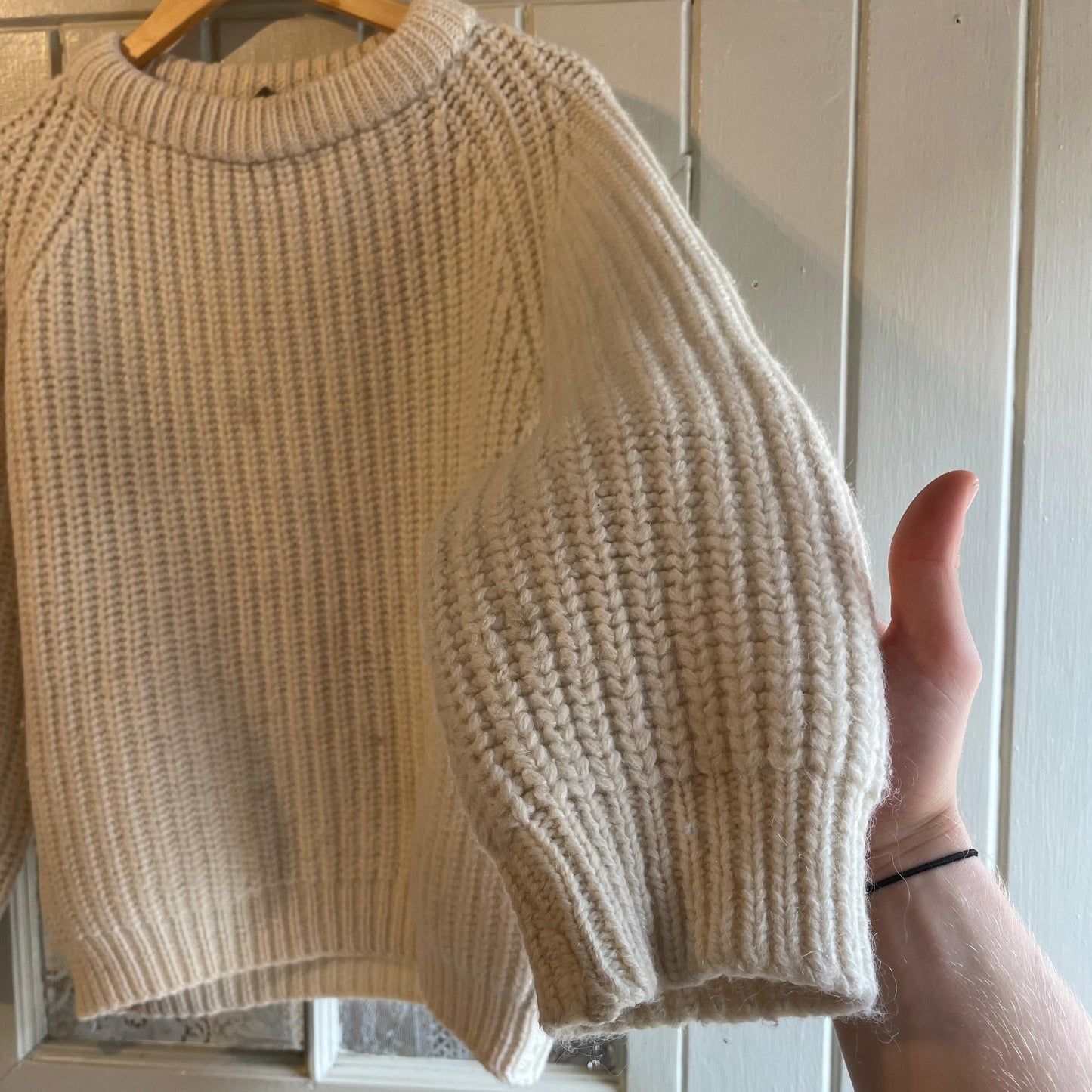 1970s Cream British Ribbed Knitted Wool Jumper