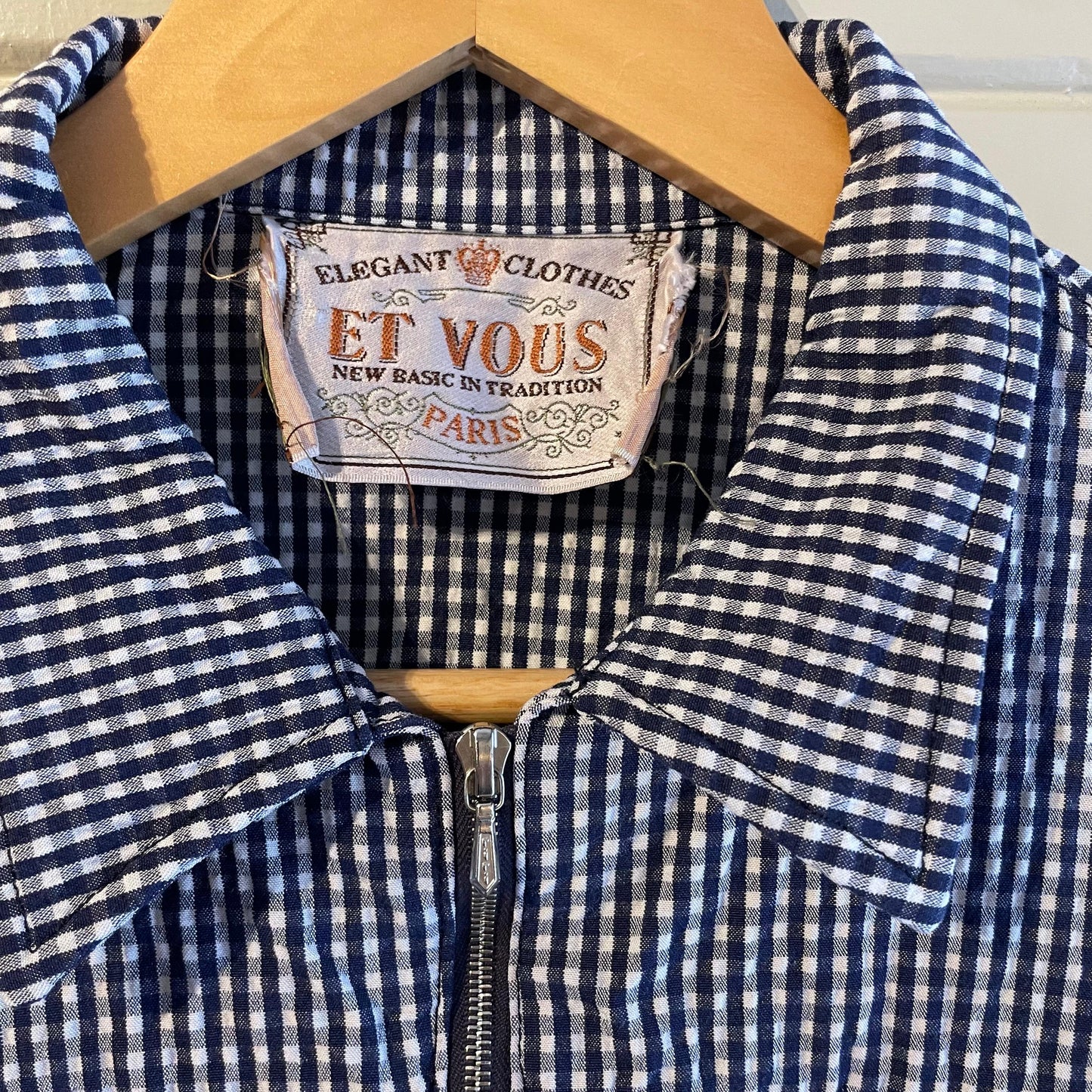 1970s French Sear Sucker Check Cropped Jacket