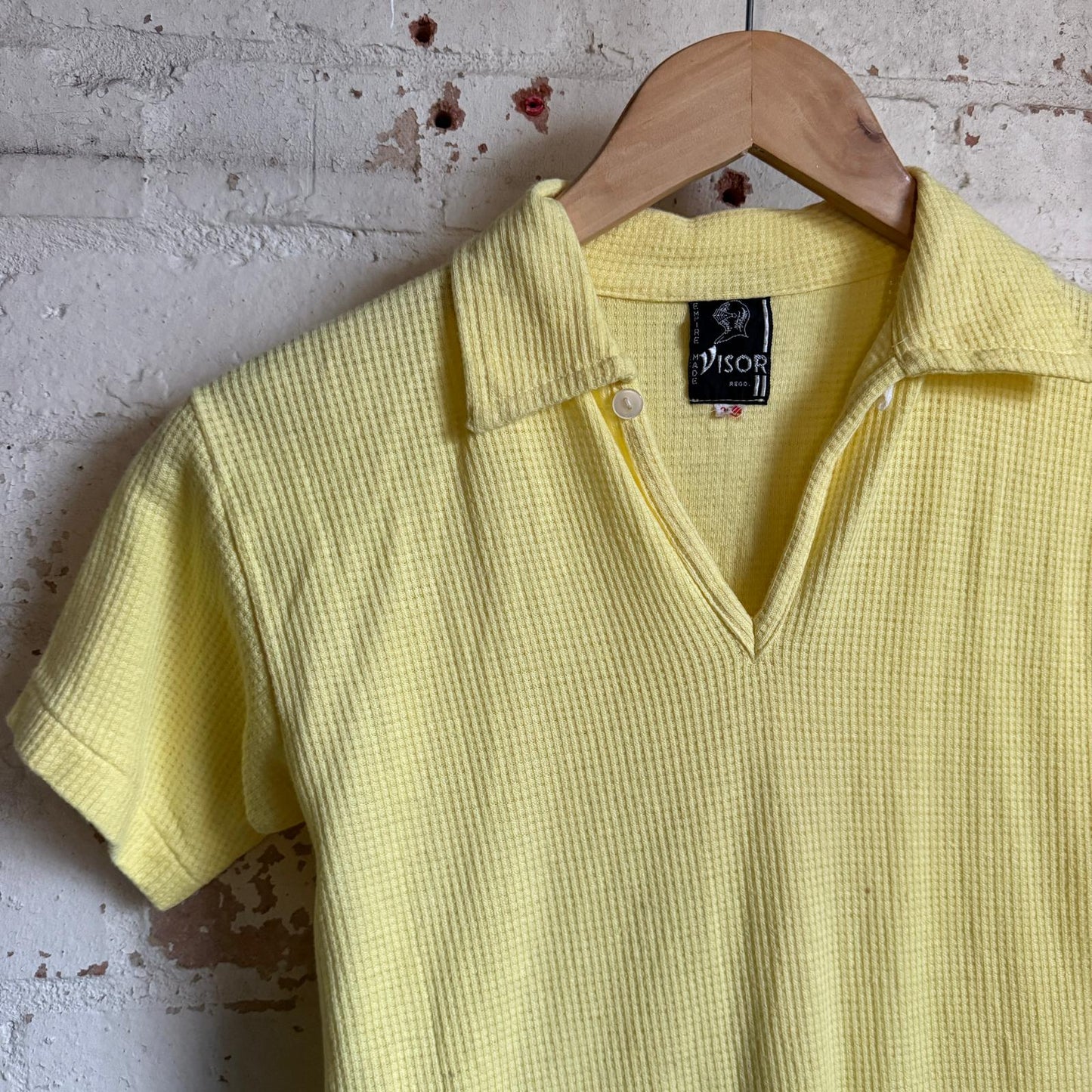 1970s Yellow Waffle Knitted British Polo Shirt Top